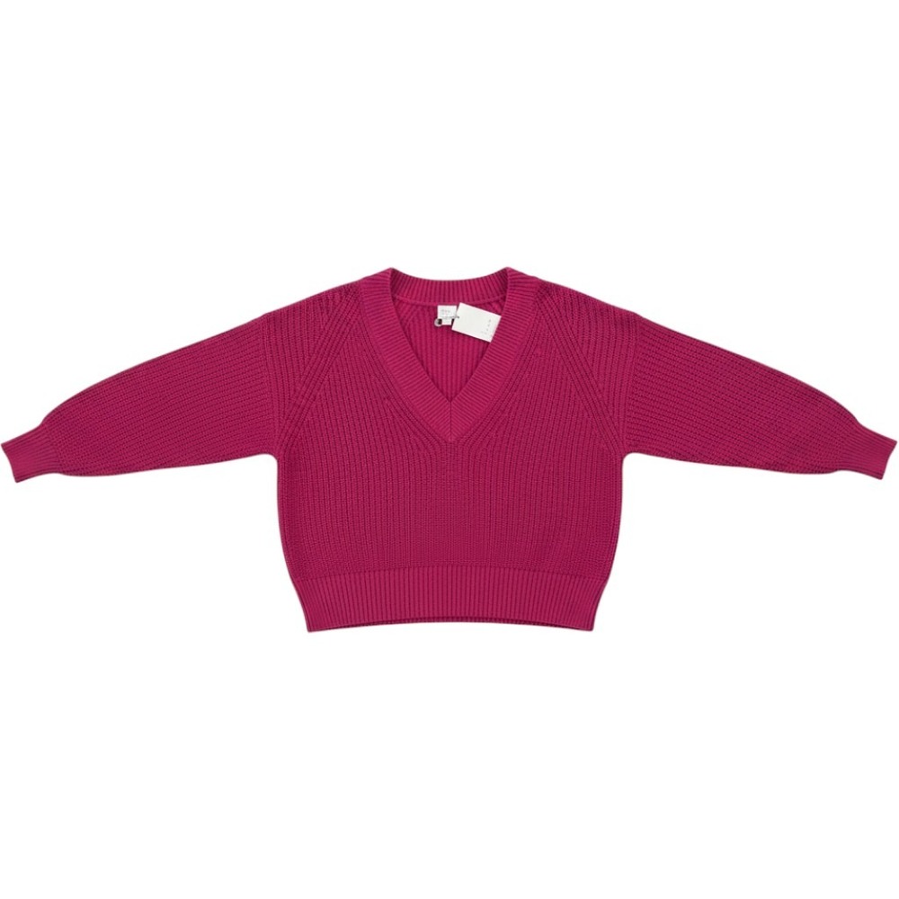 A New Day Womens Sweater S Magenta V-Neck Shaker Stitch Pullover Long Sleeve New